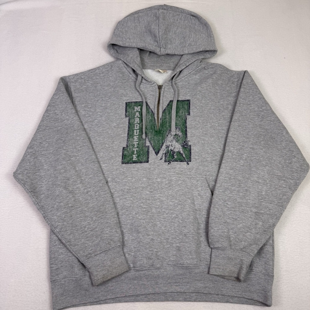 Vintage MV Sport Pro-Weave Marquette Hoodie‎ Grey XL Broken Zipper Heavyweight
